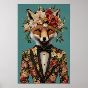 Fox In Suit Poster, Fox Portrait, Fox Oil Poster
