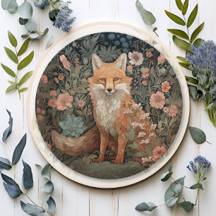 Fox in the Autumn Garden William Morris Style Paper Plate