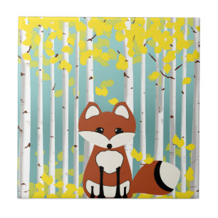 Fox in the Fall Birches Ceramic Tile