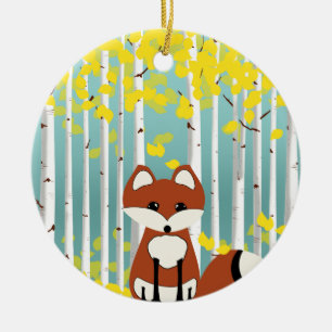 Fox in the Fall Birches Ceramic Tree Decoration
