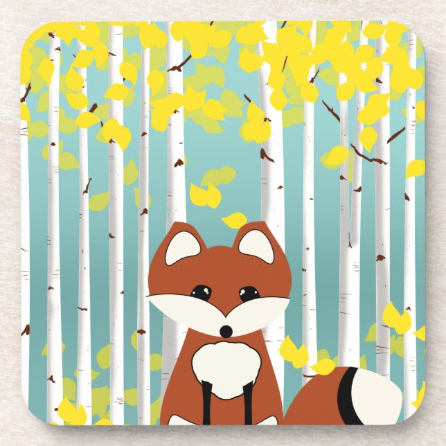 Fox in the Fall Birches Coaster (Front)