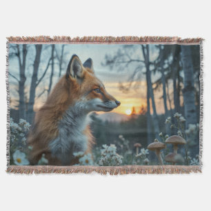 Fox in the flowers throw blanket