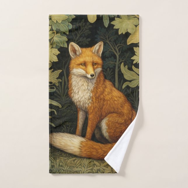 Fox in the forest, Art nouveau style Hand Towel (Hand Towel)