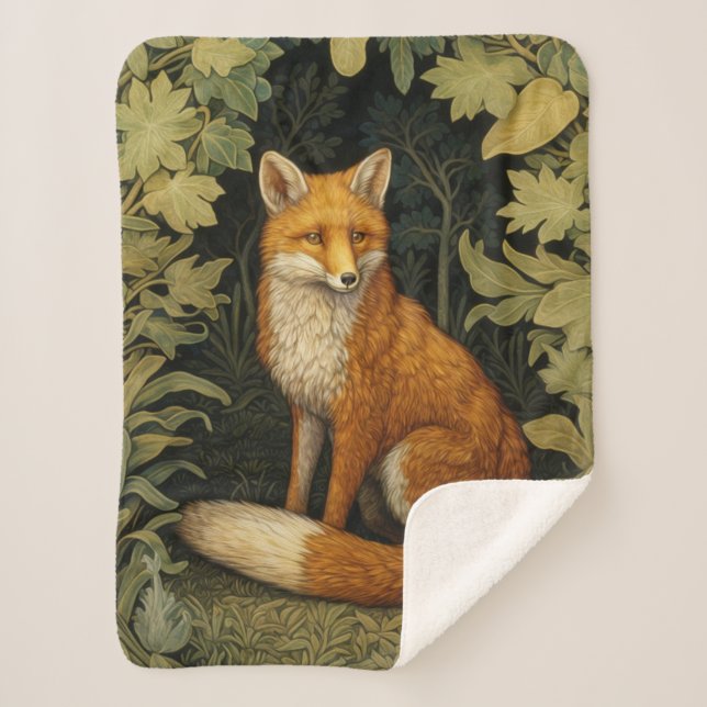 Fox in the forest, Art nouveau style Sherpa Blanket (Front)