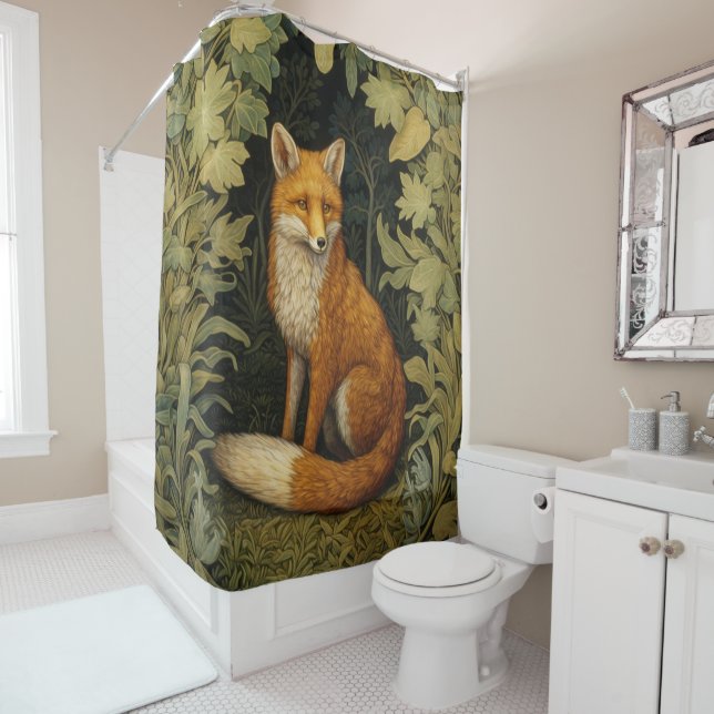 Fox in the forest, Art nouveau style Shower Curtain (In Situ)