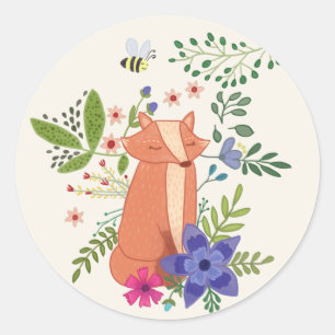 fox in the forest classic round sticker