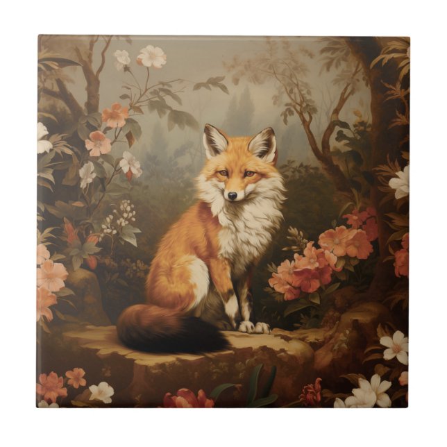 Fox in the forest moody Victorian Ceramic Tile (Front)