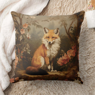 Fox in the forest moody Victorian Cushion