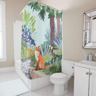 Fox in The Garden   Animals Wildlife Botanical Shower Curtain