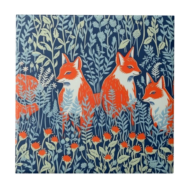 Fox in the Meadow Ceramic Tile (Front)