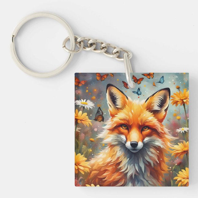 fox in the meadow key ring (Front)