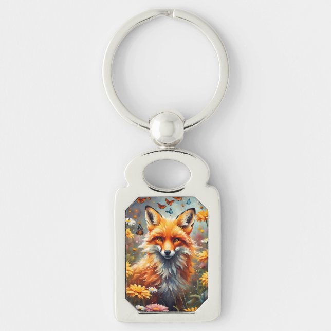 fox in the meadow key ring (Front)