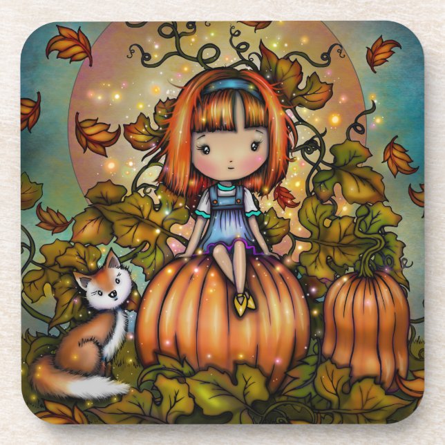 Fox in the Pumpkin Patch Art Coaster (Front)