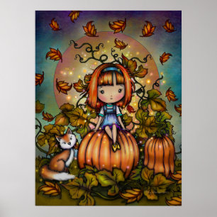 Fox in the Pumpkin Patch Cute Autumn Art Poster
