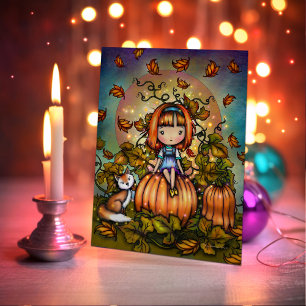 Fox in the Pumpkin Patch Cute Halloween Art Card