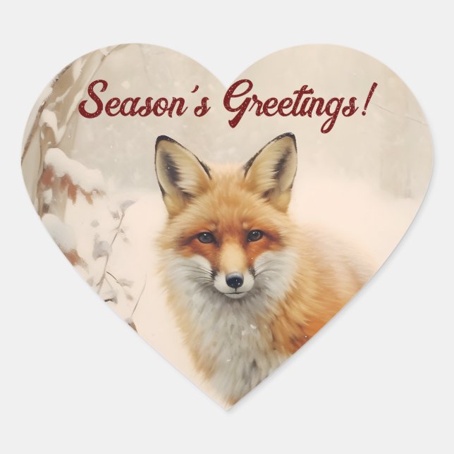 Fox in the Snow Heart Sticker (Front)