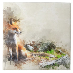 Fox in the wild painting ceramic tile