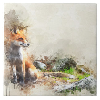 Fox in the wild painting ceramic tile