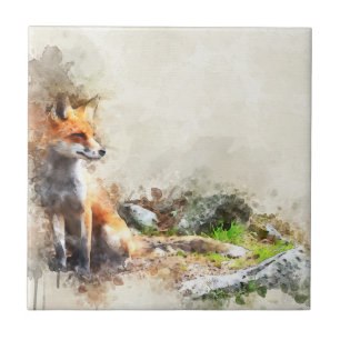 Fox in the wild painting ceramic tile