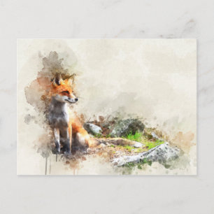 Fox in the wild painting postcard