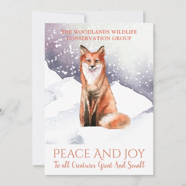 Fox In Winter Snow Business Christmas Holiday Card (Front)