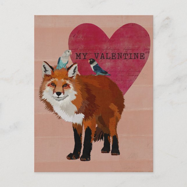 FOX & INDIGO BIRDS VALENTINE'S Postcard (Front)