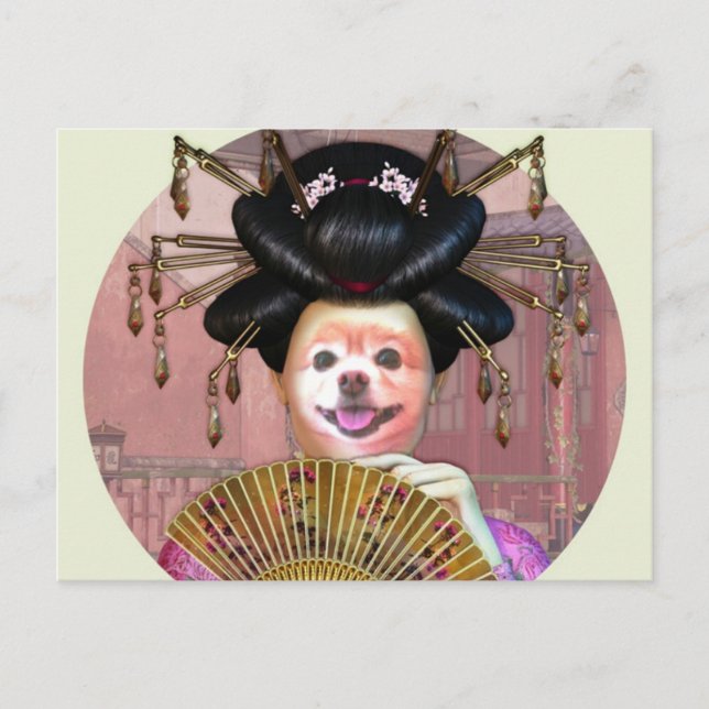 Fox Is A Geisha With A Fan Postcard (Front)