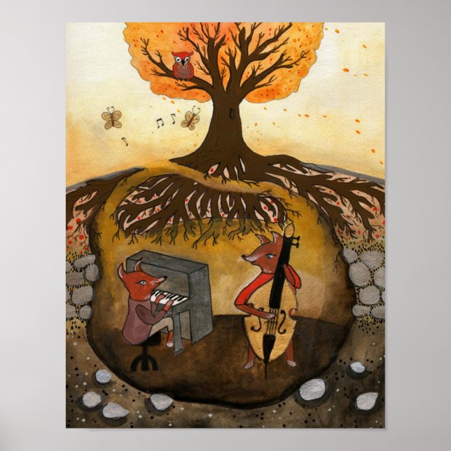 Fox Jam - Two Foxes Playing Music Poster (Front)