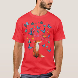 Fox Japanese Kawaii Sakura Cherry Blossom Flower V T-Shirt