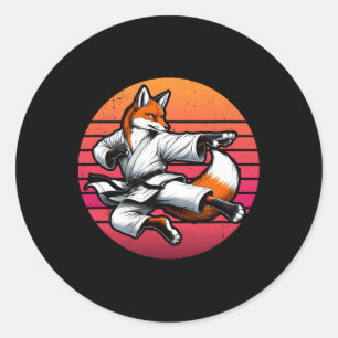 Fox Karate Cartoon Retro Sunset Girls Boys Kids Ka Classic Round Sticker
