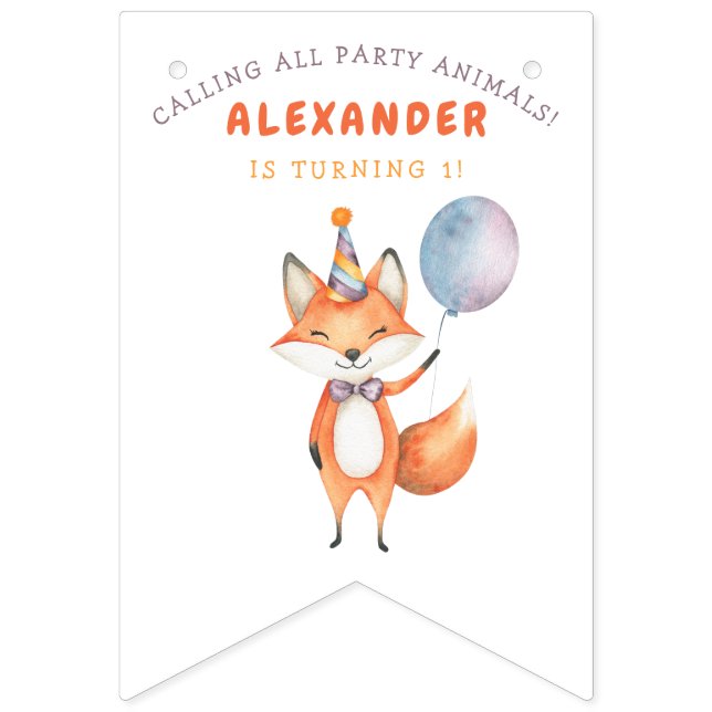 Fox Kids Birthday Party  Bunting (First Flag)