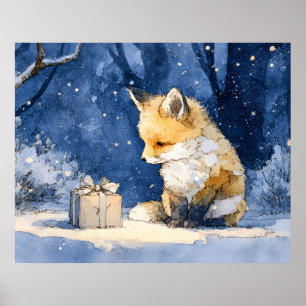 Fox Kit and the Gift Watercolor Poster