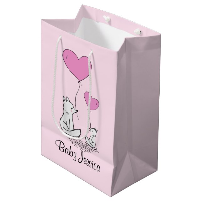 Fox Kit Heart Balloons Design Gift Bag (Front Angled)