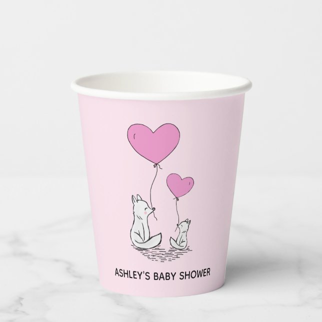 Fox Kit Heart Balloons Design Paper Cups (Back)