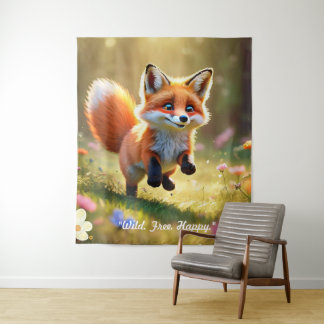 "Fox Kit's Playful Leap" Tapestry