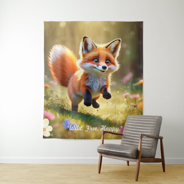 "Fox Kit's Playful Leap" Tapestry (In Situ)