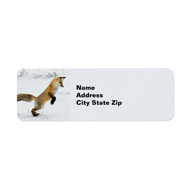 Fox Leaping Snow Photo Return Address Label (Front)