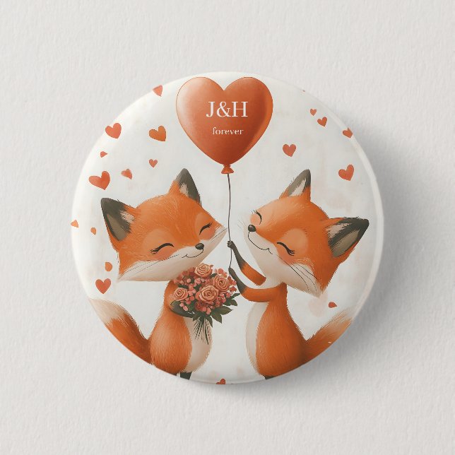 Fox Love Design with Customizable Initials 6 Cm Round Badge (Front)