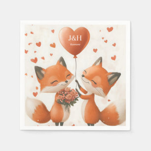 Fox Love Design with Customizable Initials Napkin
