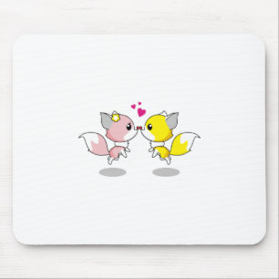 Fox Love Kiss Animal Cute Cartoon Design Funny Mouse Pad