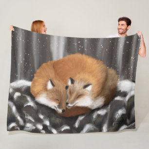 Fox Love on Stone Haven Fleece Blanket