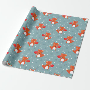 Fox Love Pattern Wrapping Paper