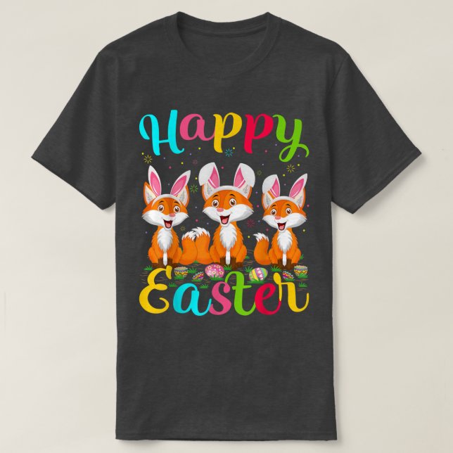 Fox Lover Funny Easter Egg Bunny Fox Happy Easter  T-Shirt (Design Front)