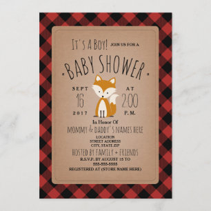 Fox Lumberjack Plaid Baby Shower Invitation