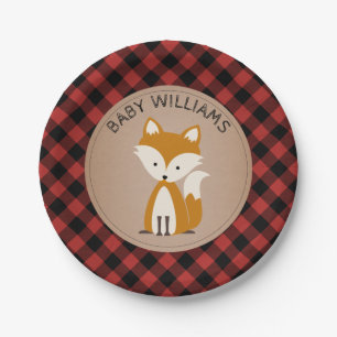 Fox Lumberjack Plaid Baby Shower Paper Plate