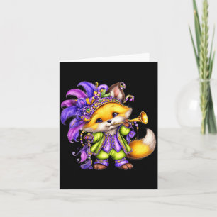 Fox Mardi Gras Nola Mask Beads Cute Kids Boys Girl Card