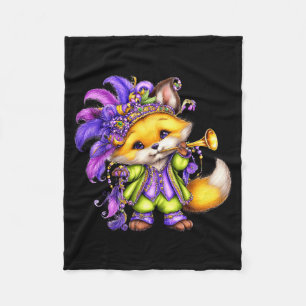 Fox Mardi Gras Nola Mask Beads Cute Kids Boys Girl Fleece Blanket