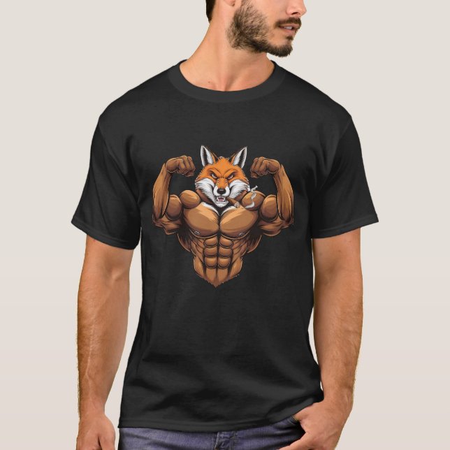Fox Mean Muscular fox Smoking fox Cigar fox  T-Shirt (Front)