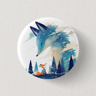 Fox meeting Cosmic fox spirit in starry sky art 3 Cm Round Badge