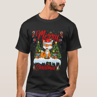 Fox Merry Christmas Tree Lighting Santa Fox Xmas T-Shirt